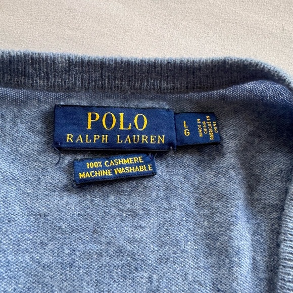 Polo by Ralph Lauren 100% Cashmere Blue V-Neck Sweater Size: L - Picture 3 of 5
